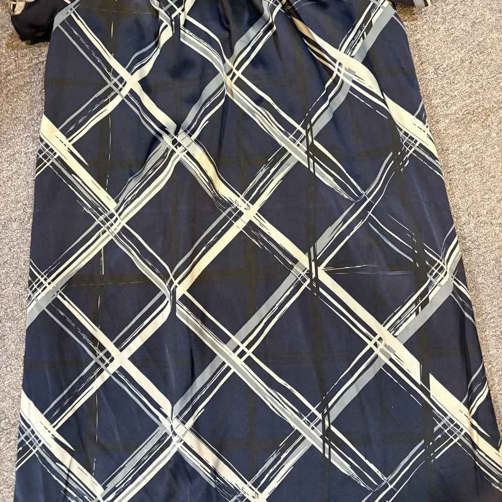 George Blue Plaid Satin Babydoll Dress Womens Sz 10 A14